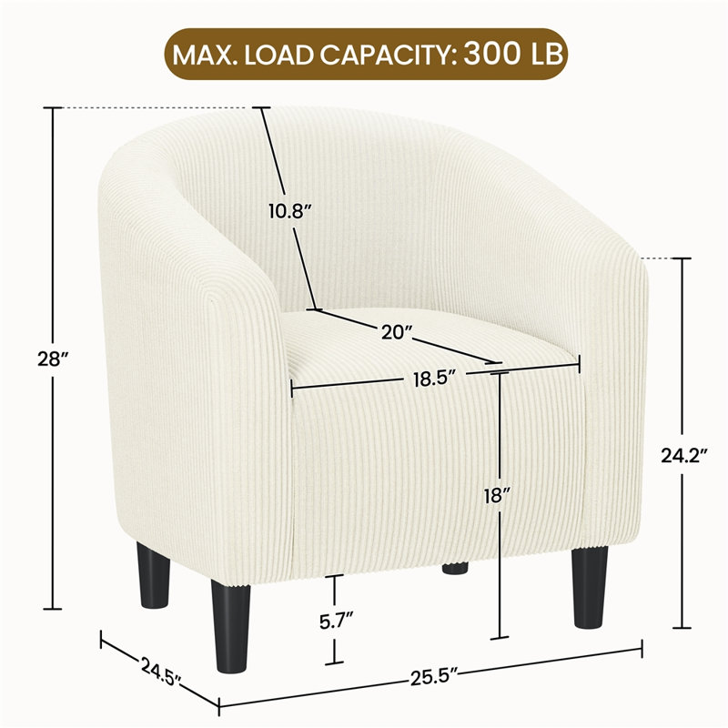 Fauteuil club rembourré en tissu, Beige