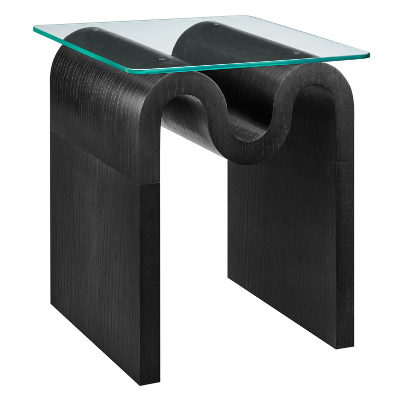 Ondine Black Wave Base Glass Top Side Table
