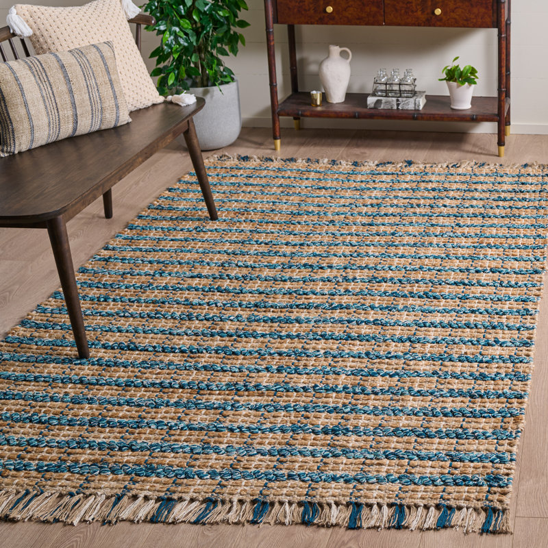 Ellenore Hand Woven 0.85 Jute 0.15 Cotton Checkered Rug, Rectangle 5' x 7'