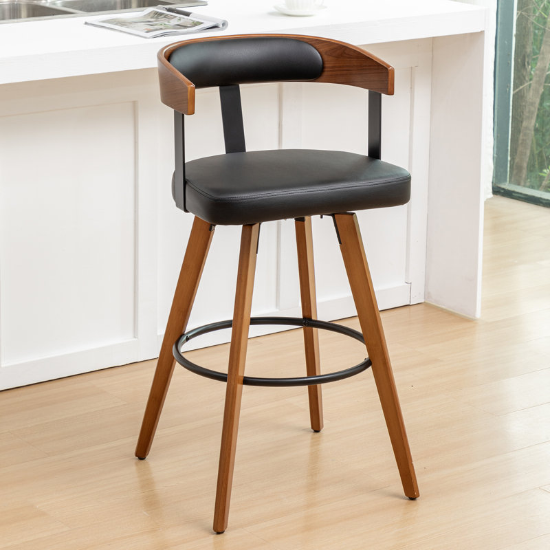 Swivel Upholstered Counter Stool, Black, Bar Stool (29.17" Seat Height)