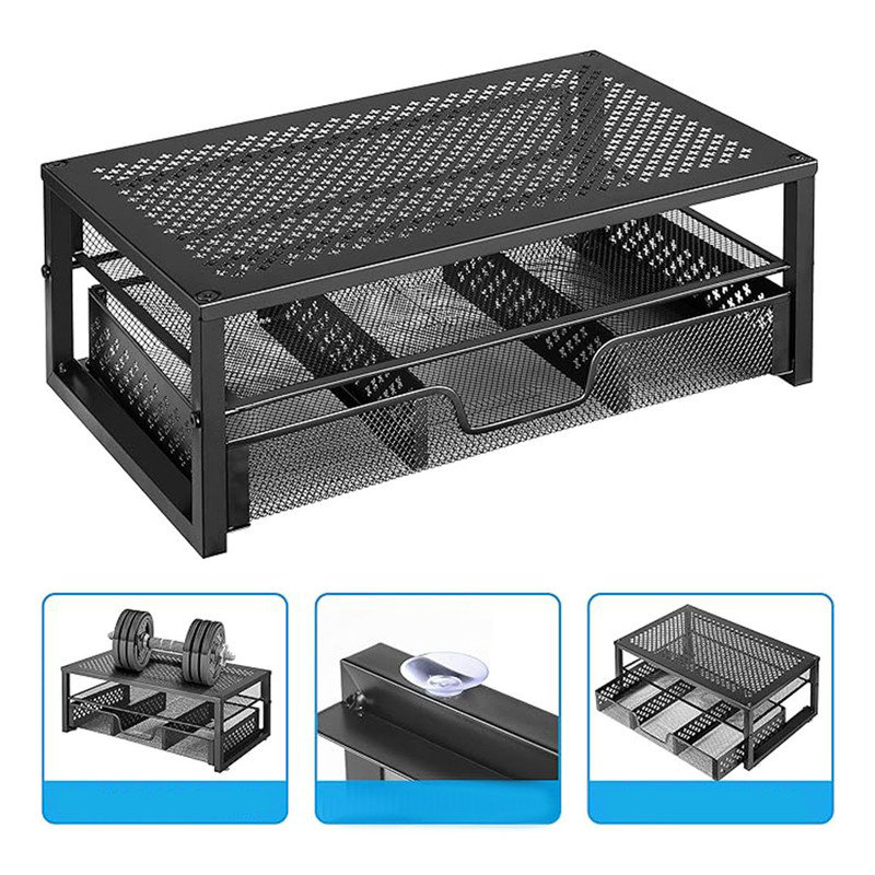 2 Tier Monitor stand, Metal Monitor Stand and Computer Desk Organizer with Drawer for Laptop, Black