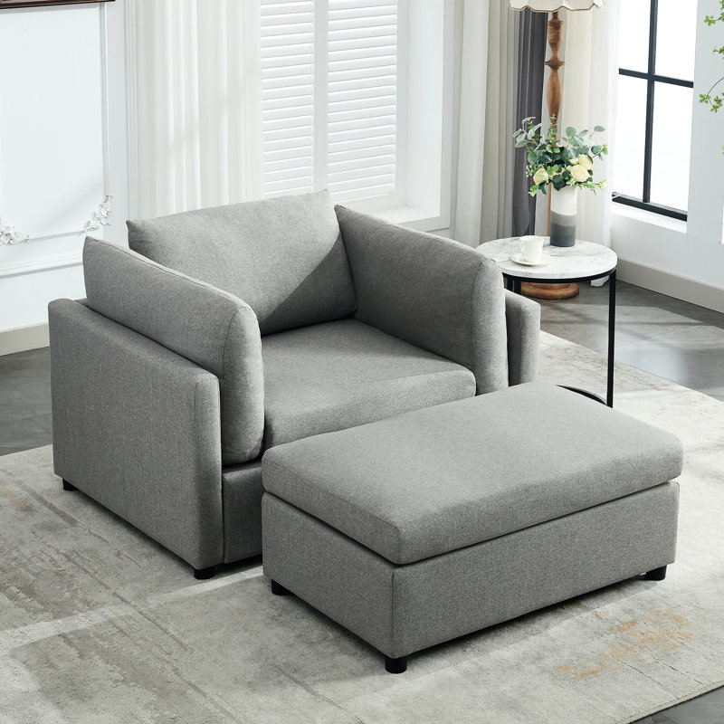 Oversized Reading Chair With , Grey, Lumbar Support, High Linen Fabric, Removable Washable Covers Grey Single And Upholstery,