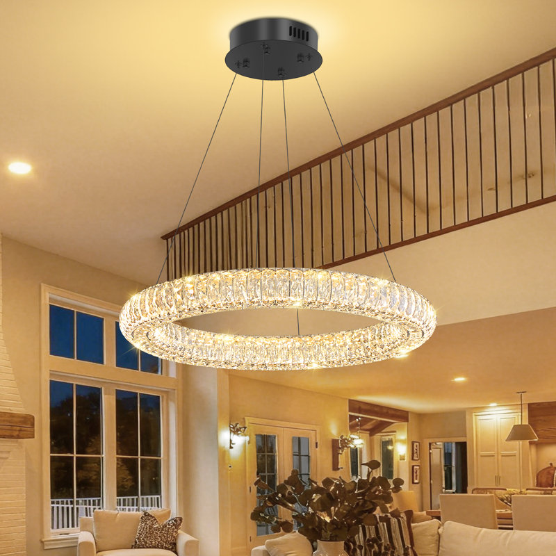 Luminaire suspendu rond en cristal à intensité variable 24 "à intensité variable