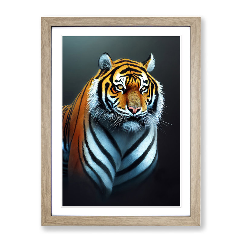 Striking Tiger No.2 - Framed Print, 64cm H x 46cm W x 2cm D, Oak Framed