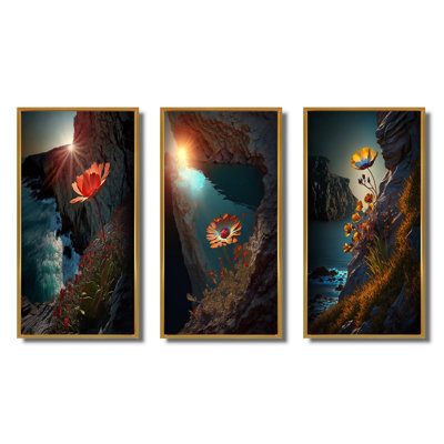 «Fierce Red Mountain Flower Captures Sunshine», 3 pièces sur toile