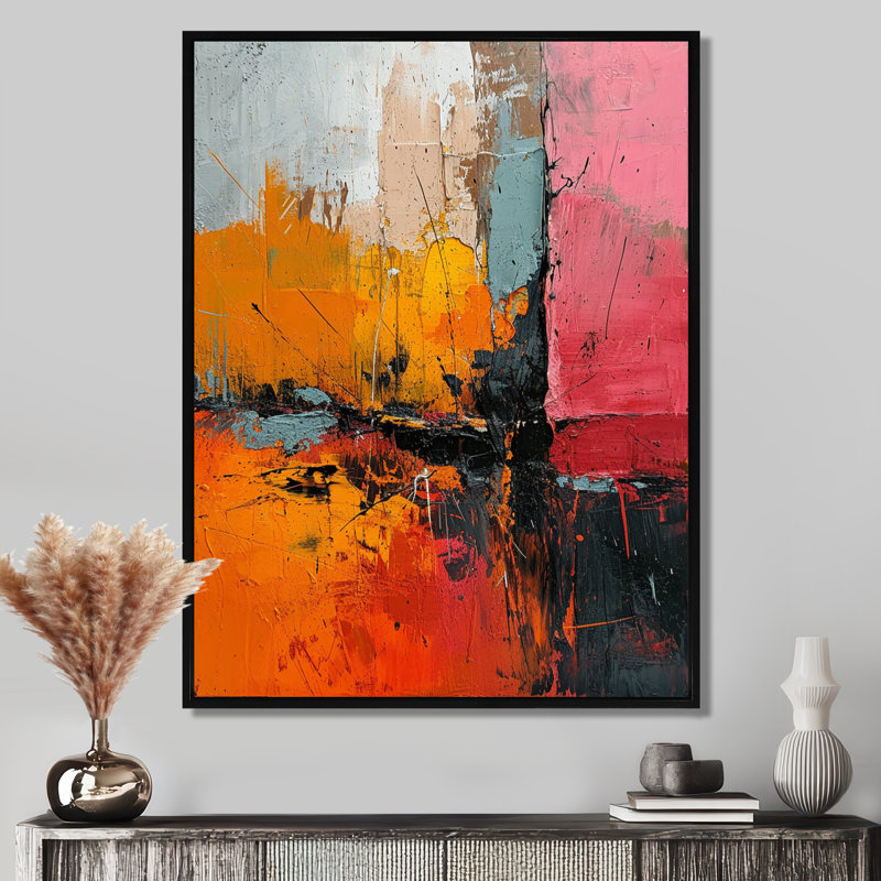 Southern Melancholy - Art mural abstrait, salon, Cadre flottant noir, H 20 po x l 12 po