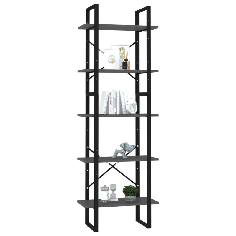 Bibliothèque Canne en bois d'ingénierie, Gris foncé, (5 tablettes) H 68,9 po x l 23,6 po x P 11,8 po