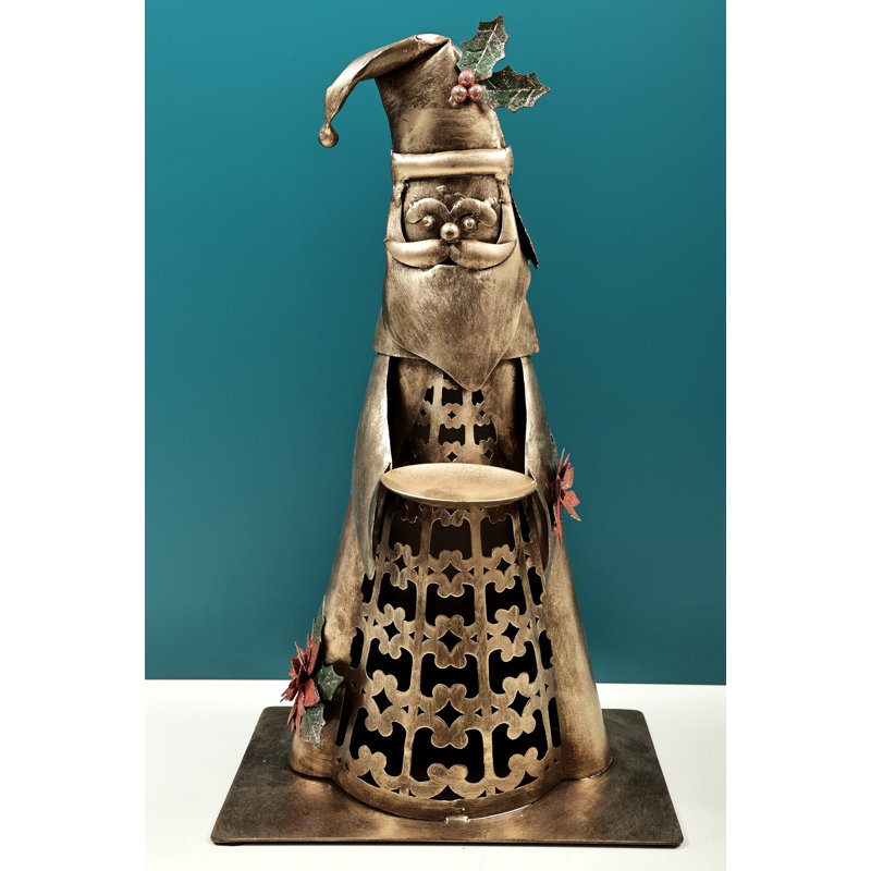 Figurine de père Noël faite à la main 19 pouces, sculpture en argile terre cuite avec détails festifs pour étagère de cheminée
