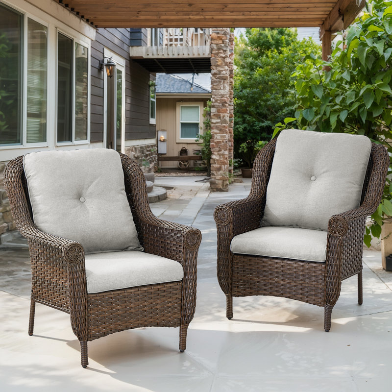 Habbe Outdoor Wicker Patio Chairs Set Of 2 With Olefin Cushions Weather-Resistant, Beige