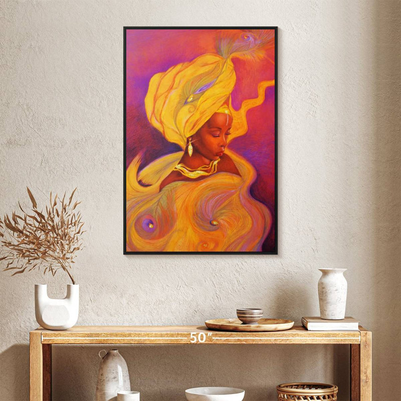 Déesse Oshun, 25 po x 37 po, Cadre flottant noir