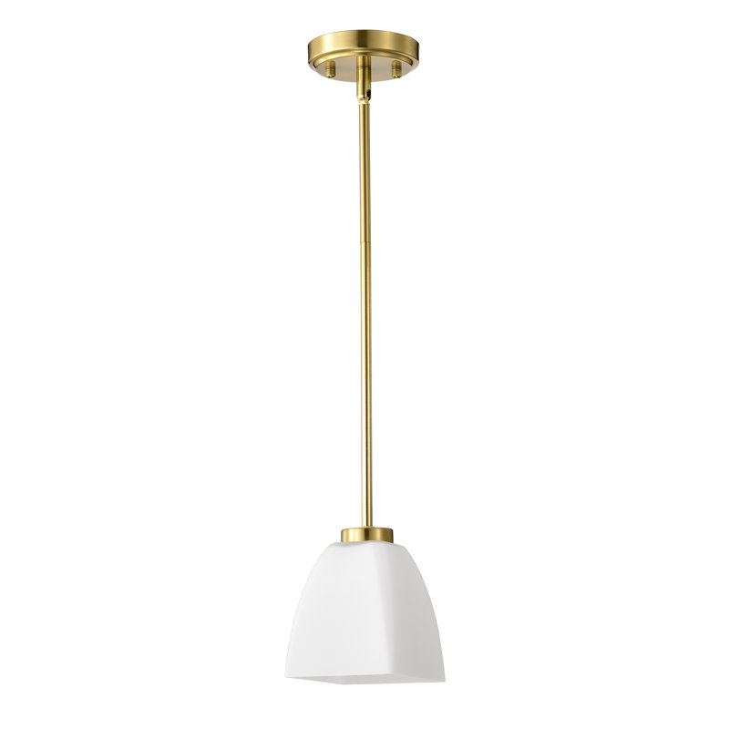 1-light Mini Pendant With Pyramid Shaped Etched White Glass Shade, Gold