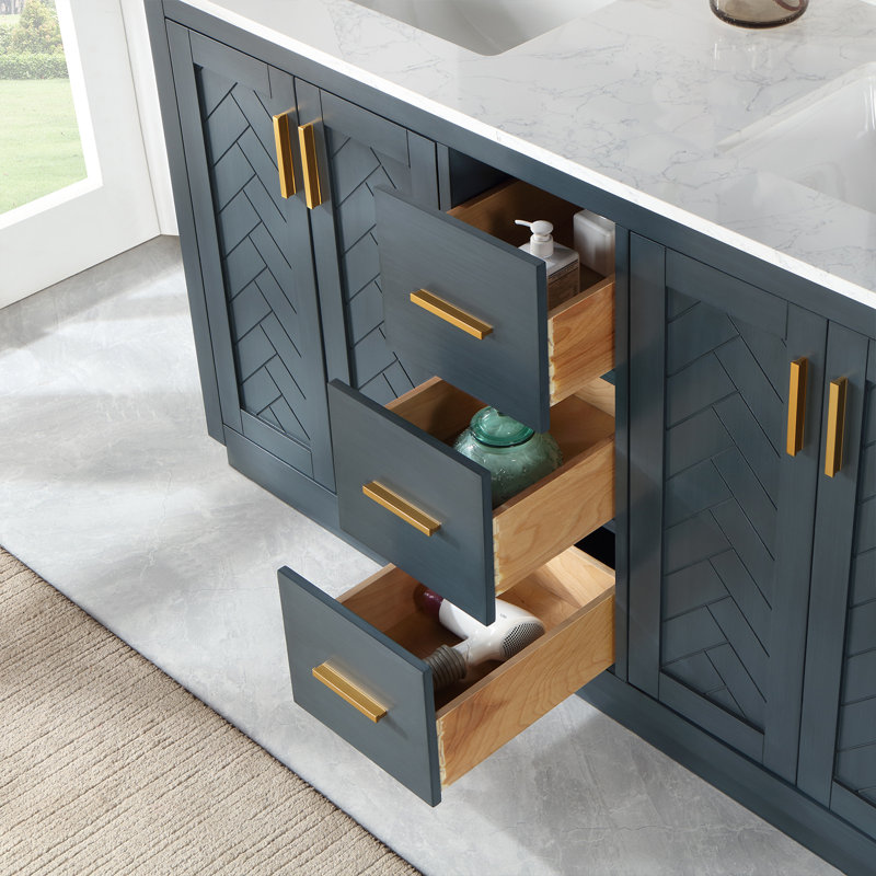 Ensemble de meuble-lavabo double 60 po avec miroir Gazsi, Bleu classique