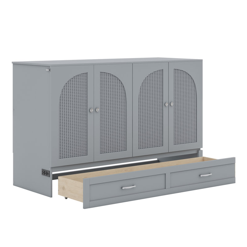 Lit escamotable avec grands tiroirs Murphy, Double , Gris