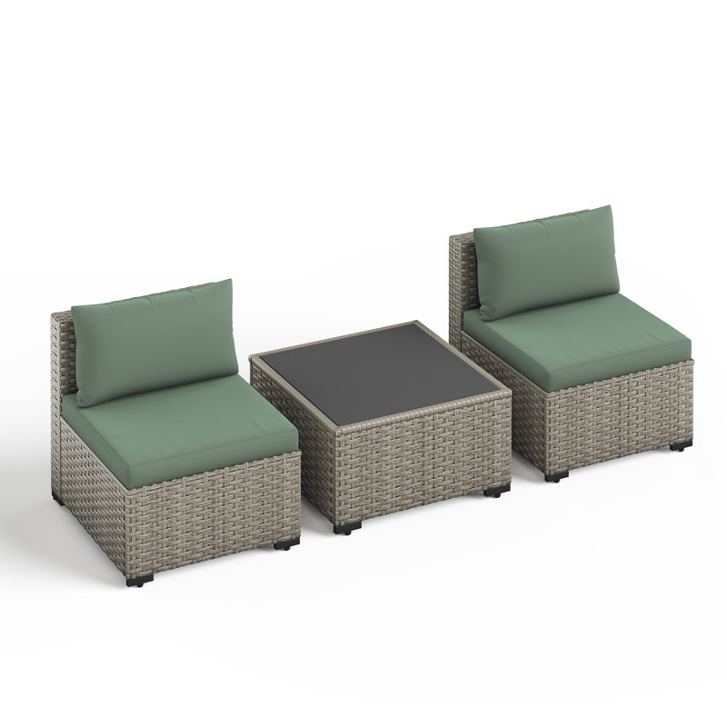 Ensemble de canapé d'extérieur en osier pour 2 personnes avec coussin, Vert