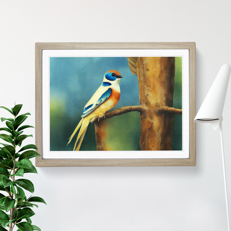 Watercolour Swallow Bird Vol.2 - Single Picture Frame Print, 46cm H x 64cm W, Grey