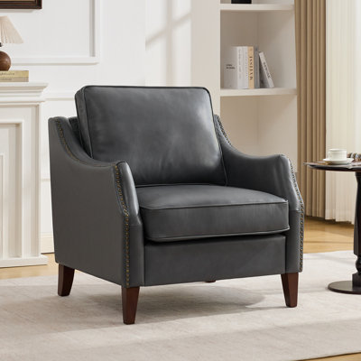 33.4" W Genuine Leather Upholstered Accent Armchair