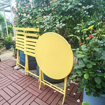 Ensemble de bistro 3 pièces pour table ronde et chaises pliantes jaune