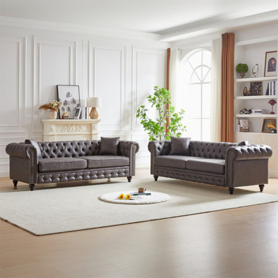 3 Seats + 3 Seats Combo Sofa Modern Living Room Sofa With Solid Wood Frame And Wooden Feet, 4 Cushions, Apartment Sofa Furniture For Living Room, Livi
