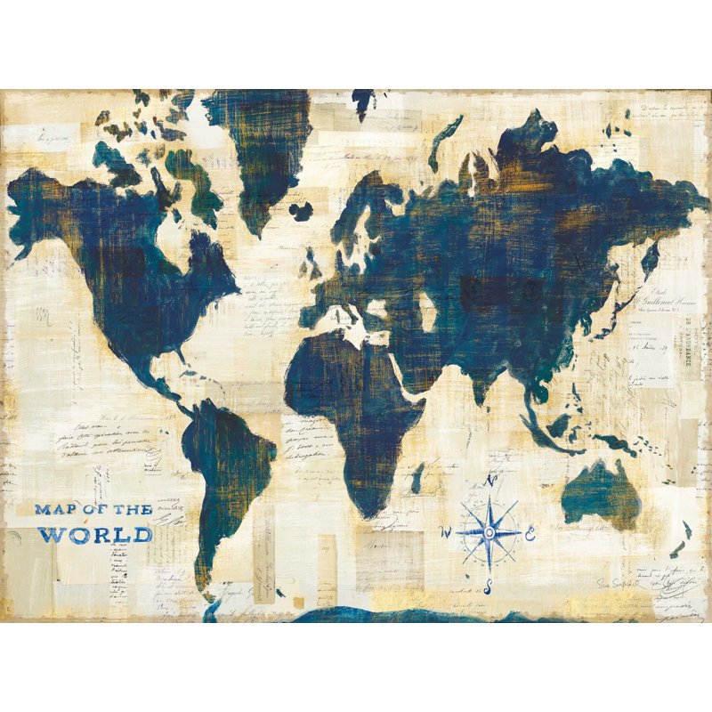 Collage de carte du monde - reproduction sur toile, H 12 po x l 16 po