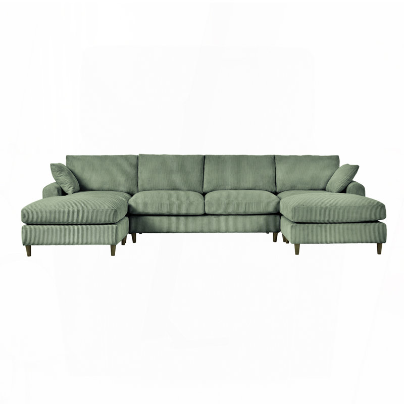 Canapé modulaire moderne en velours côtelé, canapé convertible en forme de U en forme de L avec coussin, canapé modulaire surdimensionné avec repose-pieds, convient pour le salon, le grenier, un appartement, 6 sièges vert olive