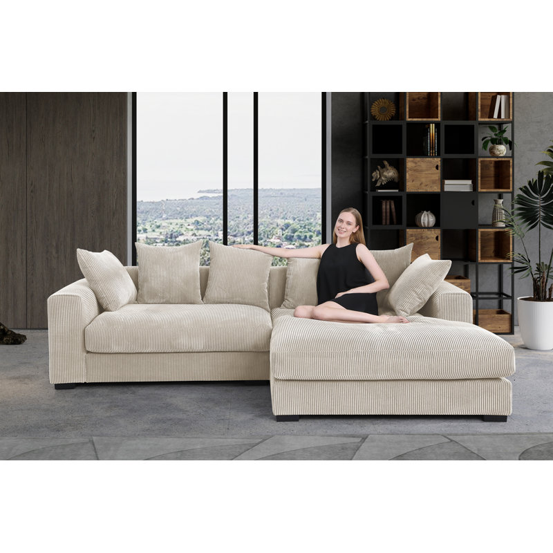 Oakham Corduroy Upholstered Sectional, Beige Corduroy