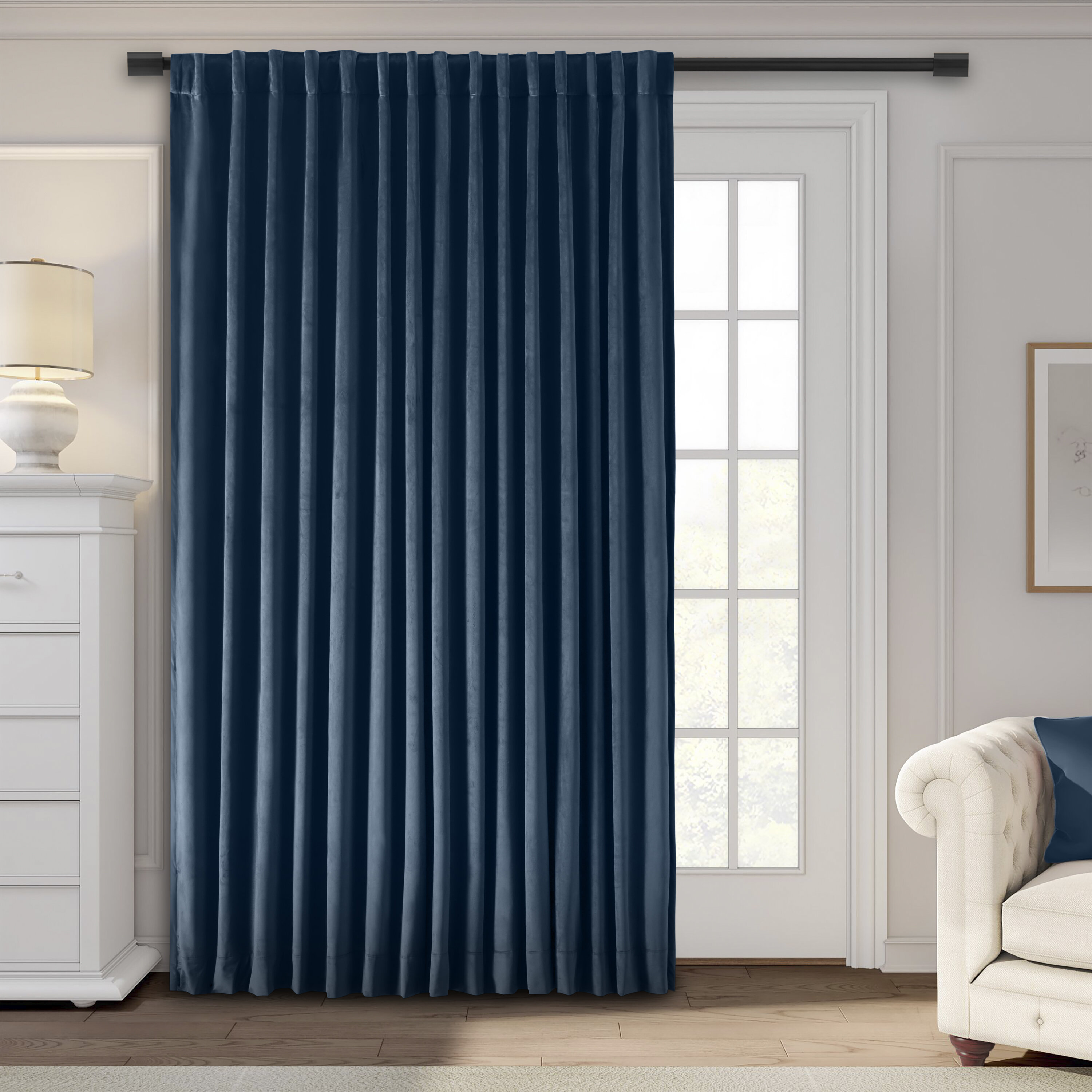 Best Quality Furniture Olivia Navy Blue Velvet Fabric Adjustable