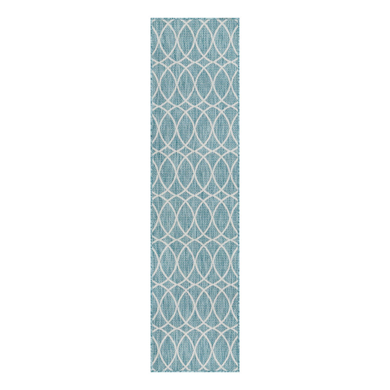 Light Aqua Gitter Indoor/Outdoor Trellis Rug, Runner 2' x 7'10"