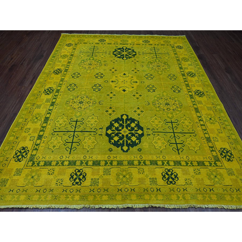 Tapis jaune doré en laine noué à la main 8 pi 1 po x 9 pi 5 po FED2247B4BB645958B6F78FA222E5A25