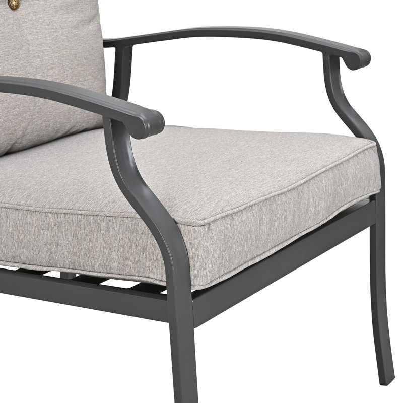 3-Piece Outdoor Chat Set With Cushioned Armchairs And Side Table, Gray