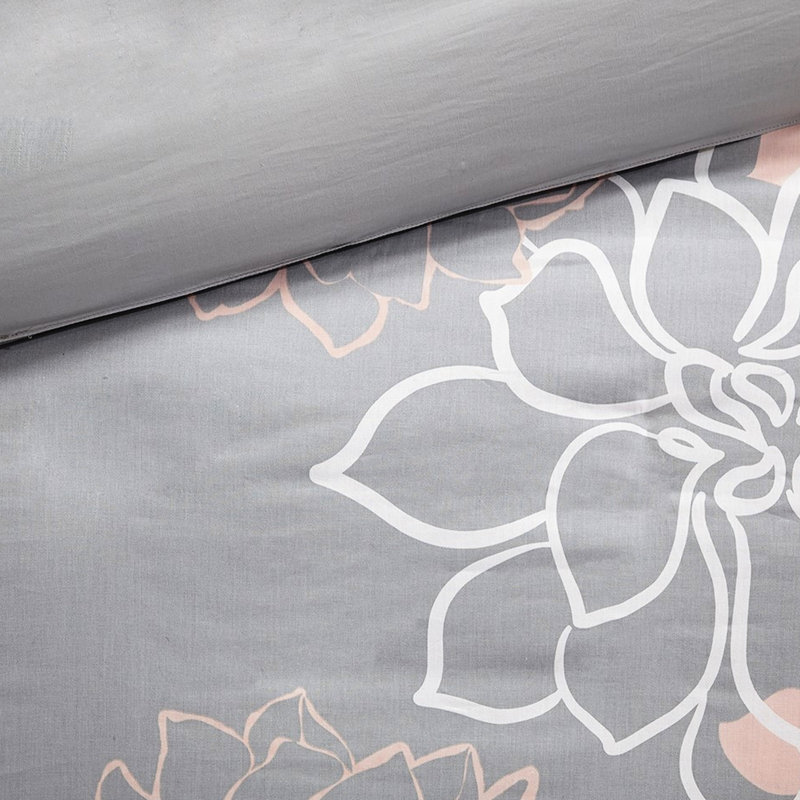 Ensemble de housse de couette 6 pièces pour grand lit avec attaches de coin 18 x 18 Taupe gris / mauve coton gris / pêche