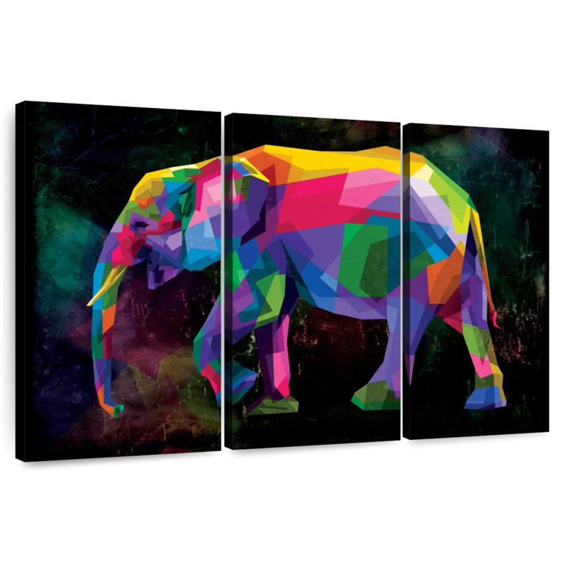 Éléphant de couleur géométrique Brampt, H 42 po x l 65 po