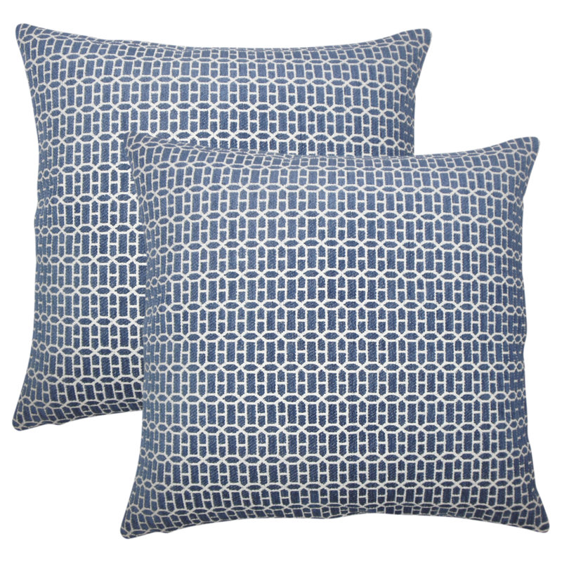 Geometric Feather Reversible Throw Pillow, Lapis