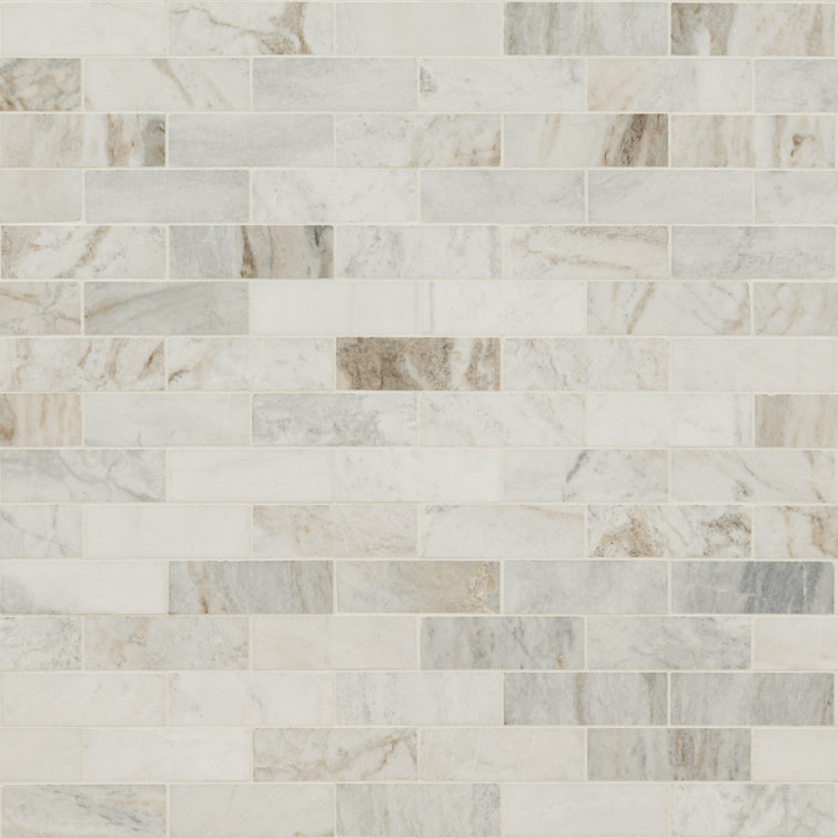 Arabescato Venato White Subway 11.73'' X 11.73" Honed Marble Mesh-Mounted Mosaic Tile