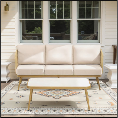 Canapé d'extérieur en rotin à 3 places avec table basse pour le jardin, la cour et le porche