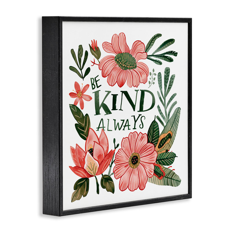 «Be Kind Always Greenery», estampe numérique giclée par lettrée et doublée, Giclée encadrée noir minuit, H 12 po x l 12 po