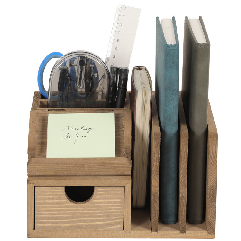 Isocrates Solid Wood Desk Organiser, Dark Brown