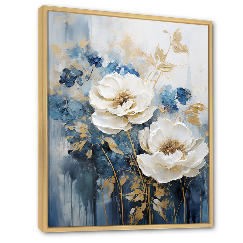 «Golden Golden and White Seasonal Flowers Dream I», reproduction sur toile, H 20 po x l 12 po x P 1 po