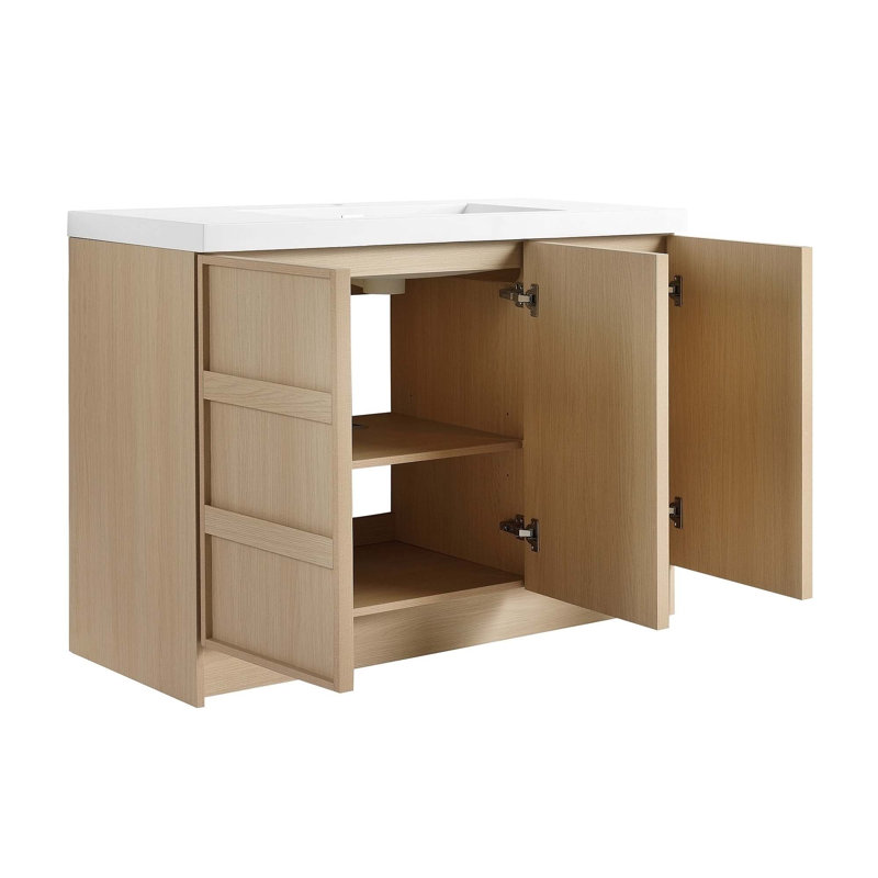 Meuble-lavabo autoportant avec lavabo en résine et portes d'armoire à fermeture en douceur pour un rangement élégant, 48"