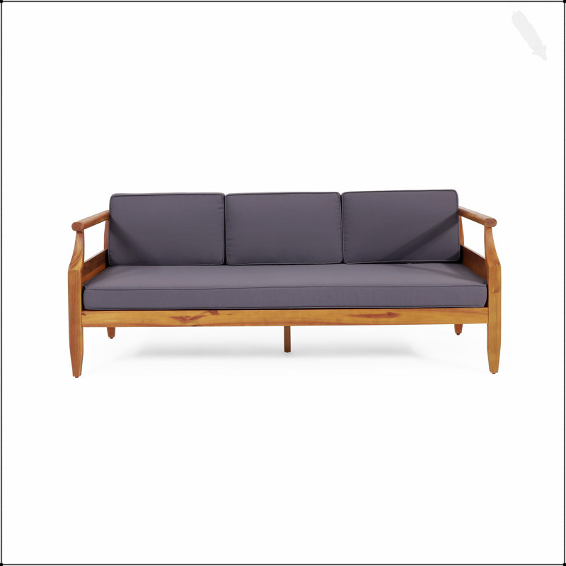 Canapé d'extérieur ASTON 3 SEATER avec accoudoirs encastrés et structure en bois d'acacia durable, parfait pour une détente élégante et confortable.