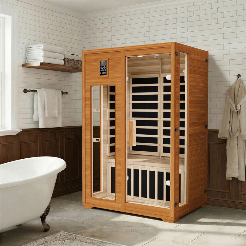2-Person Indoor Low EMF Infrared Sauna with 6 Mica Heaters, Bluetooth & Chromotherapy Lights