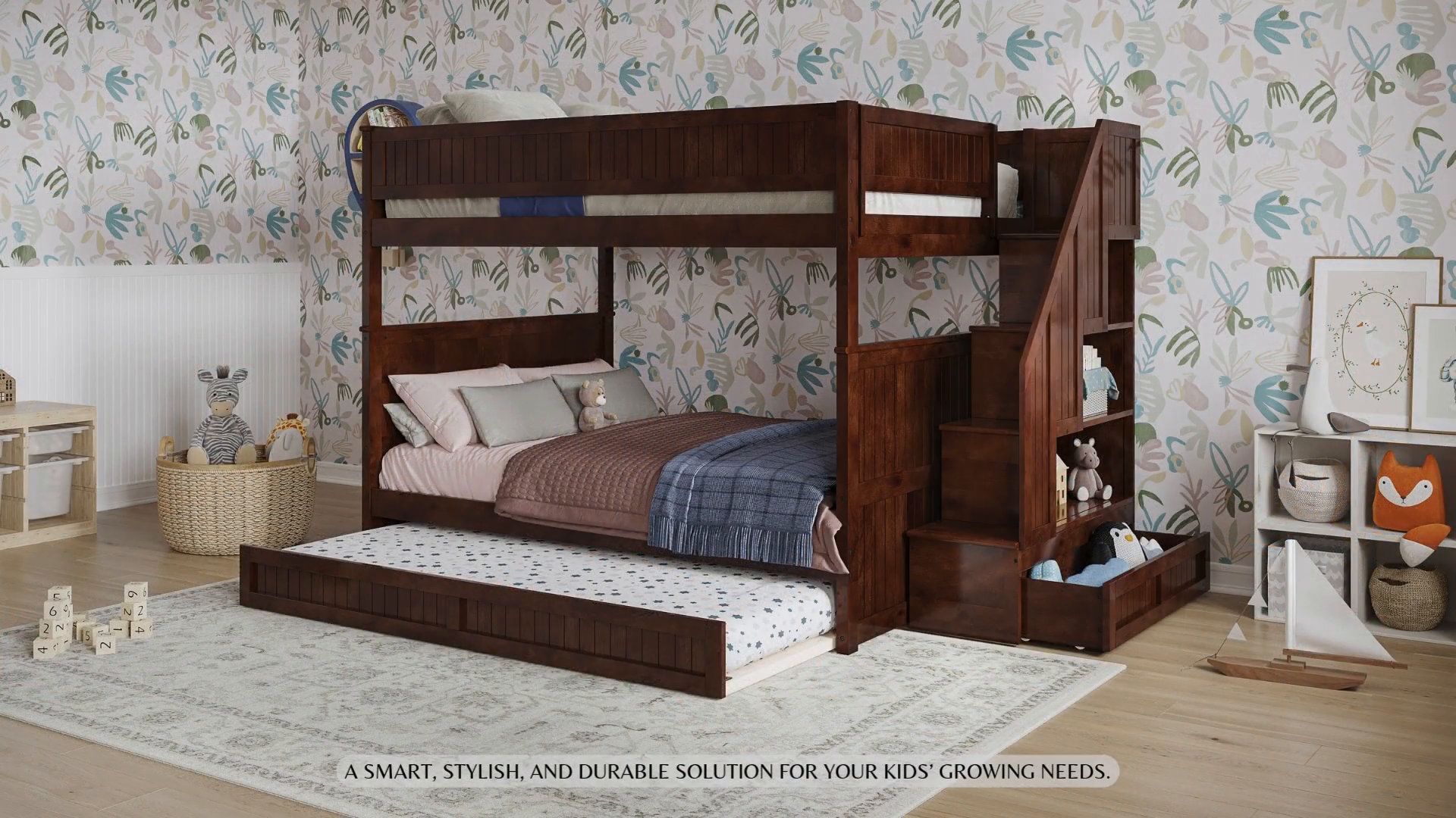 Harriet Bee Keaire Staircase Bunk Bed with Storage Drawer and Twin Trundle  \u0026 Reviews | Wayfair, image size:1920x1080