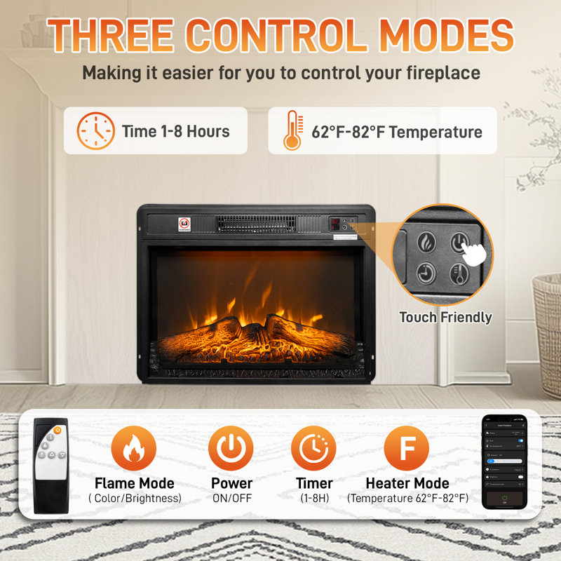 Electric Fireplace Insert With Wifi Function And 6 Flame Colors, 17.5" H x 19.2" W x 5.1" D