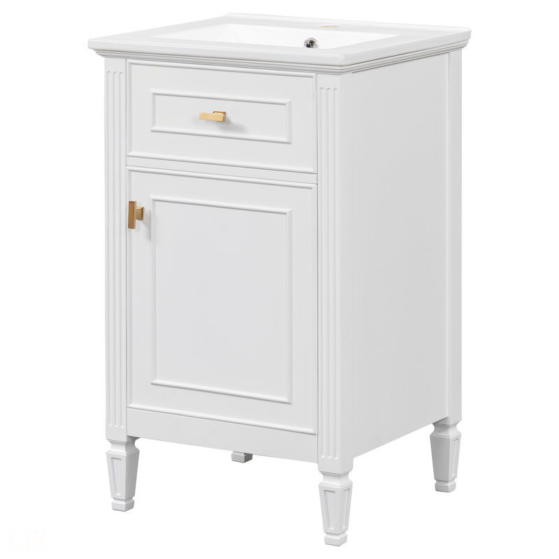 Meuble-lavabo de 20 pouces avec lavabo, pieds en bois massif, tablette réglable, tiroir inclinable, boutons en alliage de zinc, armoire autoportante moderne, meuble-lavabo