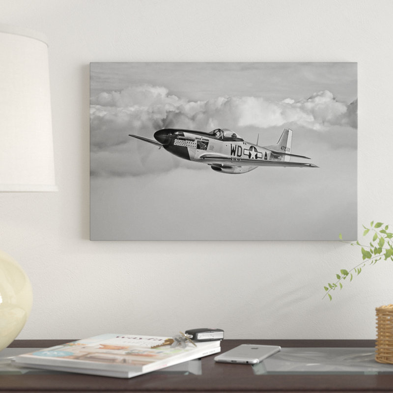 « a p-51d mustang », reproduction d’impression sur toile, H 26 po x l 40 po x P 1,5 po, Toile tendue, Pas de tapis