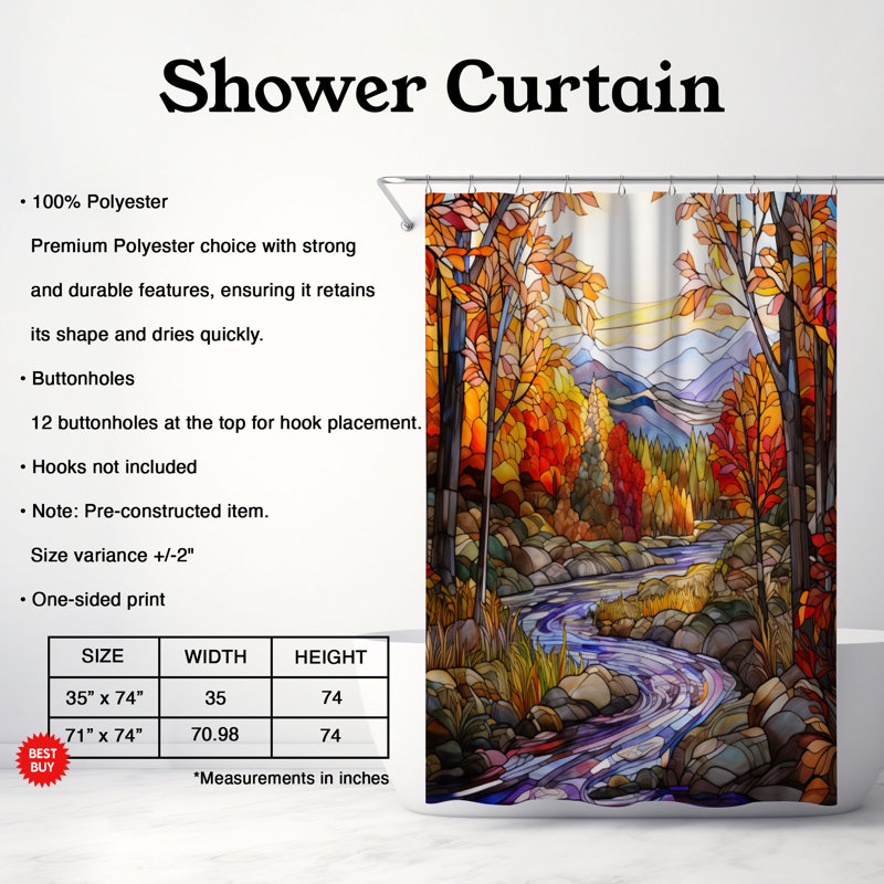 Rideau de douche standard 1 pièce Mosaic Harvest, H 74 po x l 71 po
