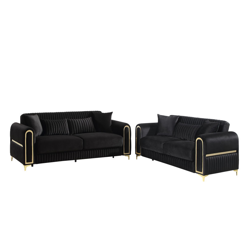 Ensemble de salon 2 pièces Duron, 3 Pcs: Loveseat; Sofa; Chair, Noir