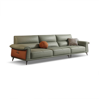 Green Genuine Leather Modular Sofa cushion couch