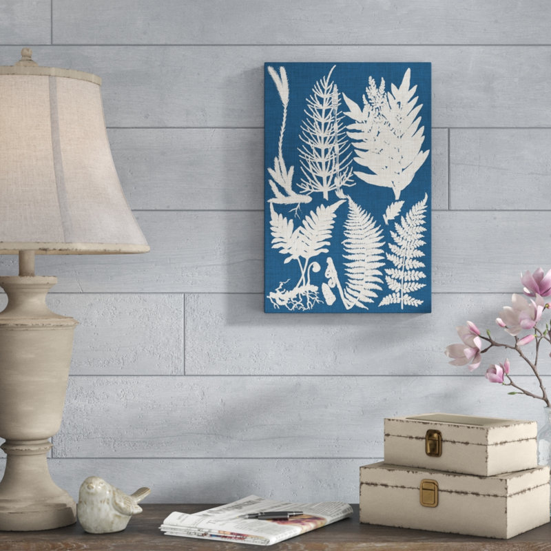 Linen & Blue Ferns II - Graphic Art Print, 30cm H x 20cm W, Wrapped Canvas