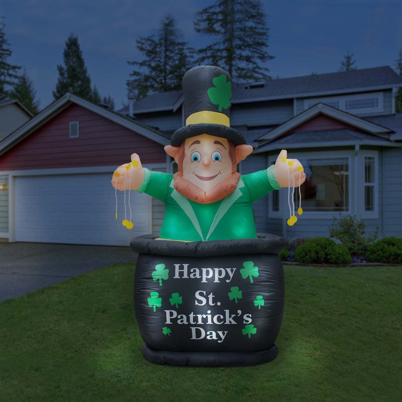 Holidayana 9' Tall Inflatable St Patricks Day Pot of Gold Leprechaun Yard Decor