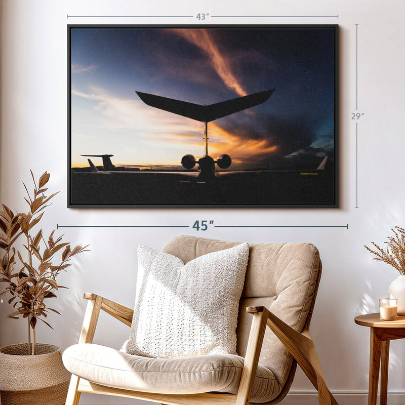 "Silhouette de jet privé", H 29 po x l 43 po